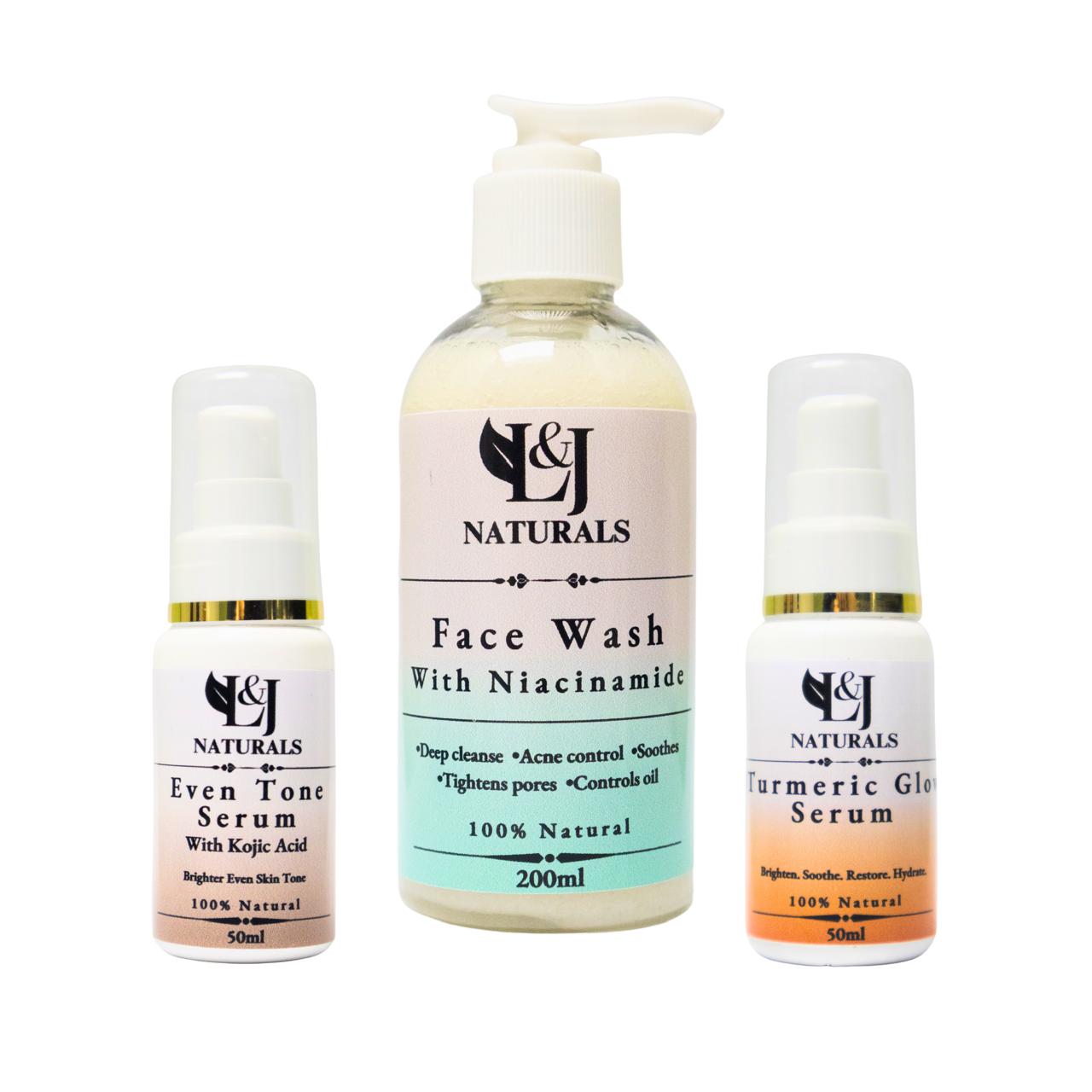 Even Tone Combo with Turmeric Serum and Even Tone Serum for reducing dark marks, brightening skin, and evening skin tone