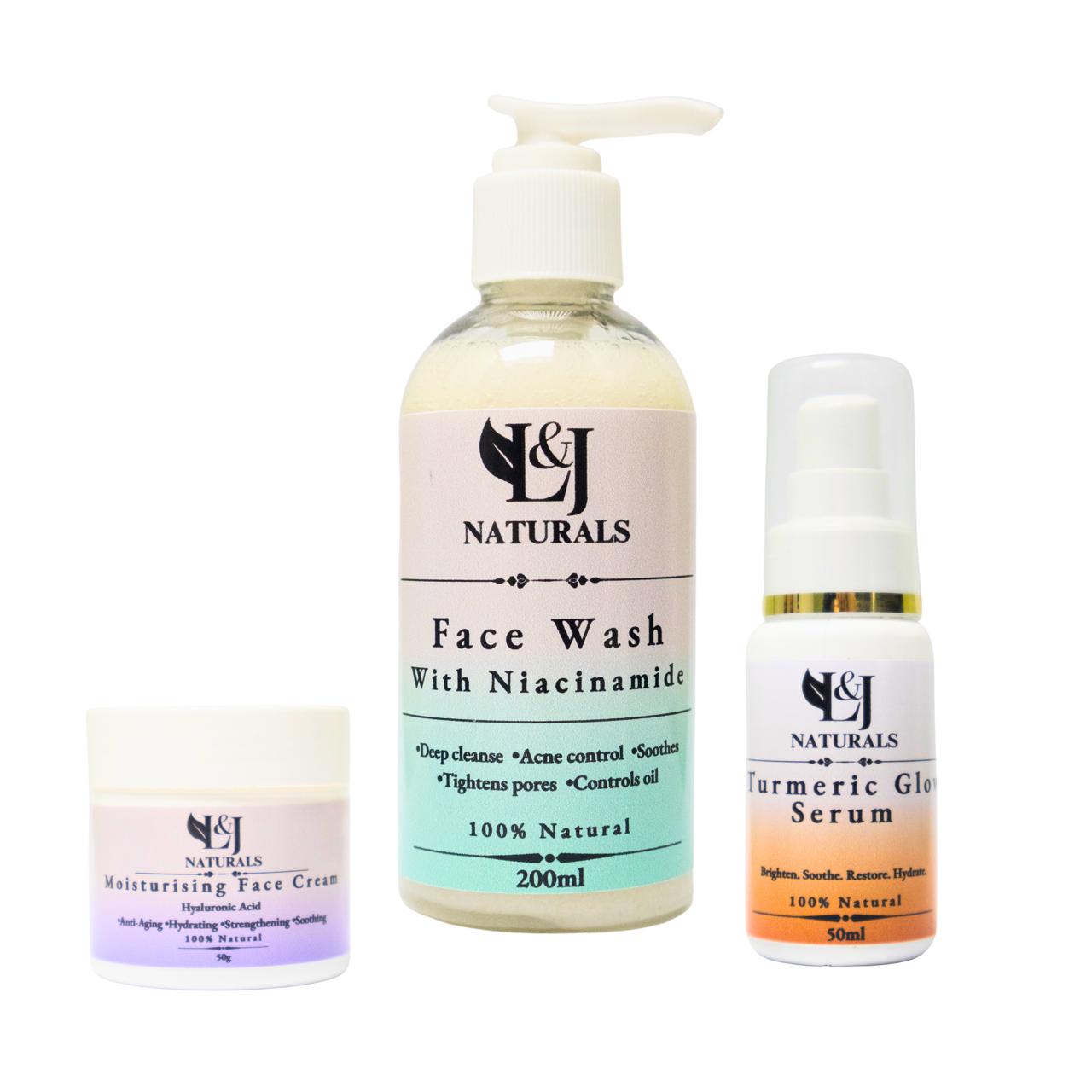 Ultimate Anti-Aging Glow Combo – Face Wash, Turmeric Serum, Moisturizing Cream for radiant, youthful skin